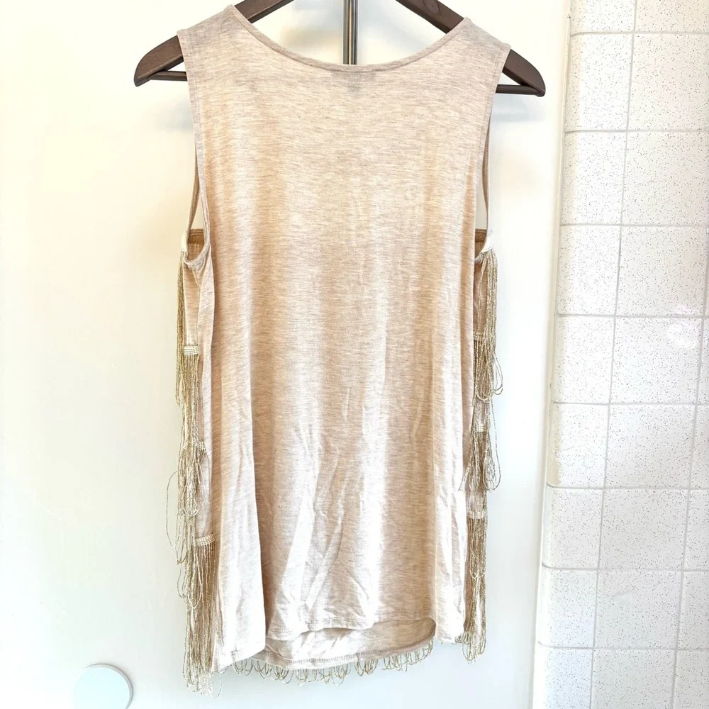 Cupio Fringe Long Tank Top Size Medium Southwestern Sheer Festival Rodeo Cowgirl - Picture 4 of 10